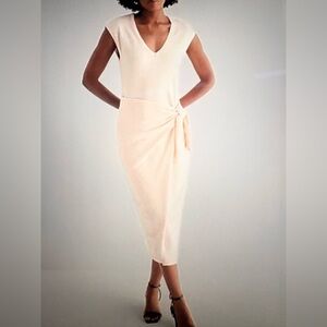 Express Cream Midi Dress with Tie Waist
